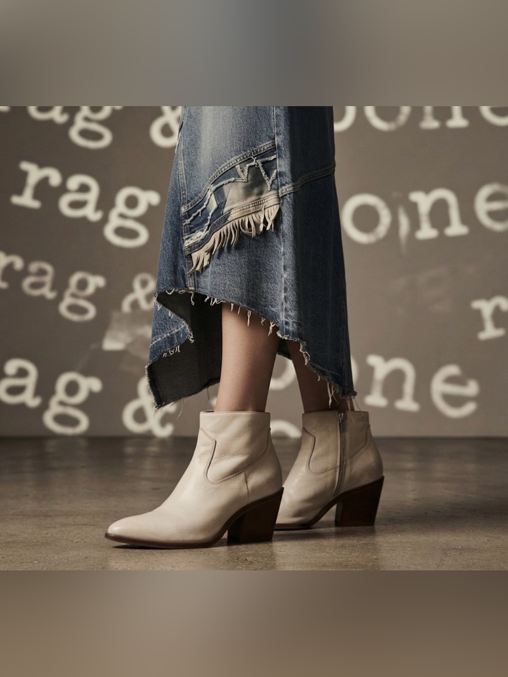 Authentic Rag & Bone antique white leather western ankle boots sz 7
